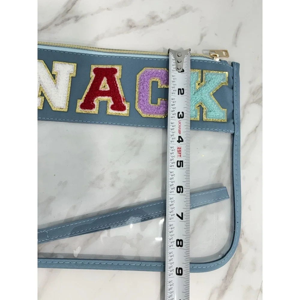 Snack Bag for Travel Clear Zipper Storage Pouch Varsity Letters Fun Print New